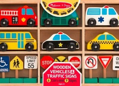 Wooden vehicles and traffic signs